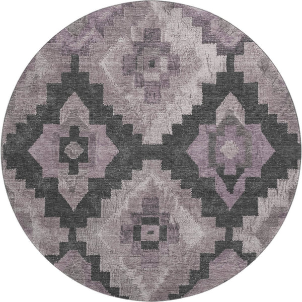 HomeRoots 8' X 10' Ikat Area Rug in Lavender & Gray - Washable, UV-Protected, Stain-Resistant & Stylish Design 707231