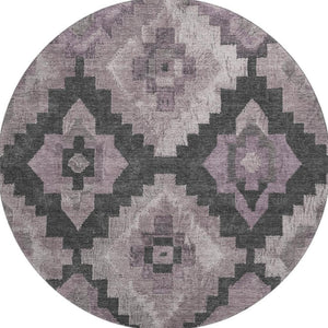 HomeRoots 8' X 10' Ikat Area Rug in Lavender & Gray - Washable, UV-Protected, Stain-Resistant & Stylish Design 707231