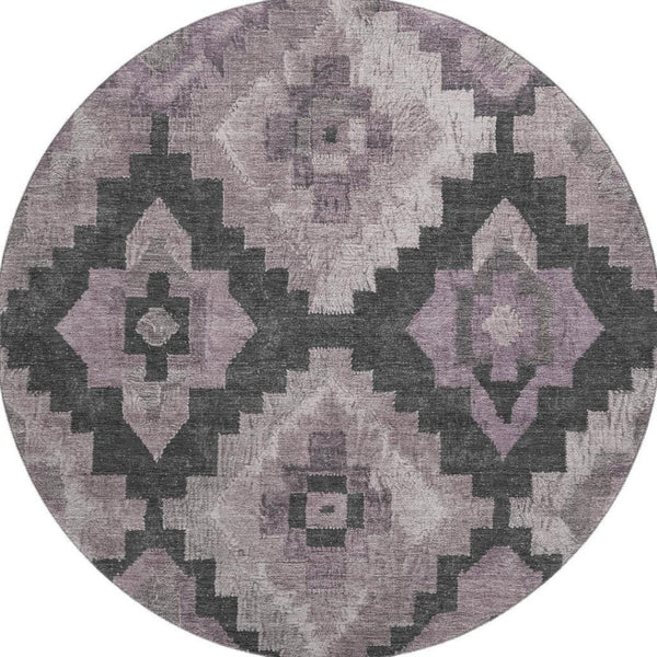HomeRoots 8' X 10' Ikat Area Rug in Lavender & Gray - Washable, UV-Protected, Stain-Resistant & Stylish Design 707231