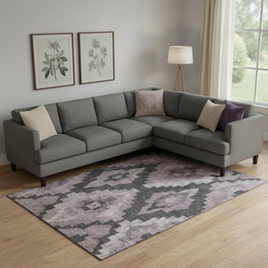 HomeRoots 10' X 14' Stylish Lavender and Gray Ikat Area Rug – Washable, UV Protected, Perfect for Any Space! 707233