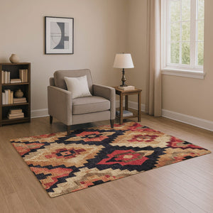 HomeRoots 5' X 8' Stylish Rust Beige Charcoal Ikat Area Rug - Durable, Washable, UV-Protected & Non-Slip 707235