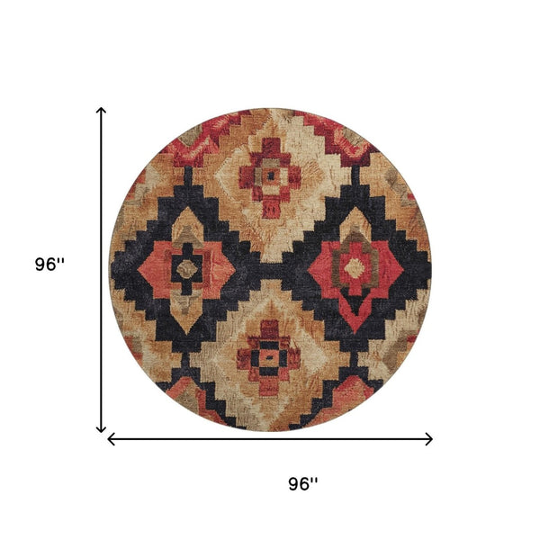 HomeRoots 8' X 10' Chic Rust Beige Ikat Area Rug - Washable, UV-Protected, Stain-Resistant, Perfect for Homes! 707237