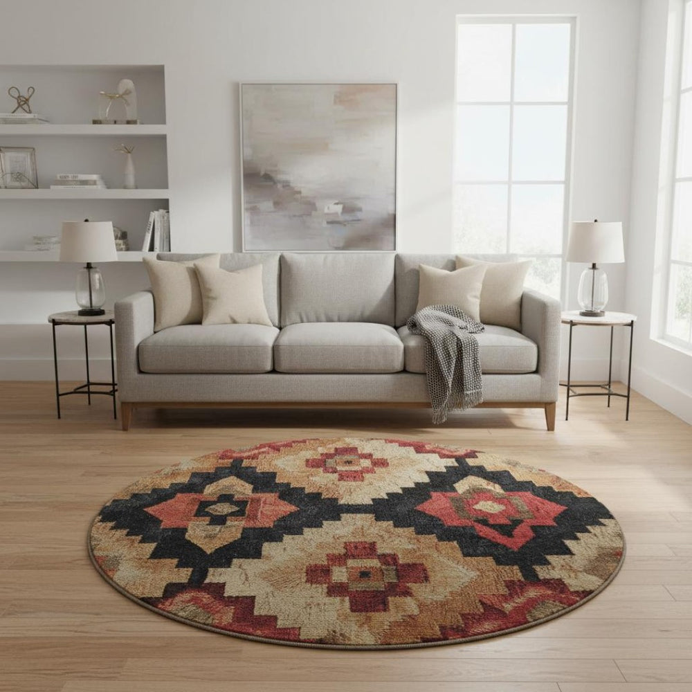 HomeRoots 8' X 10' Chic Rust Beige Ikat Area Rug - Washable, UV-Protected, Stain-Resistant, Perfect for Homes! 707237