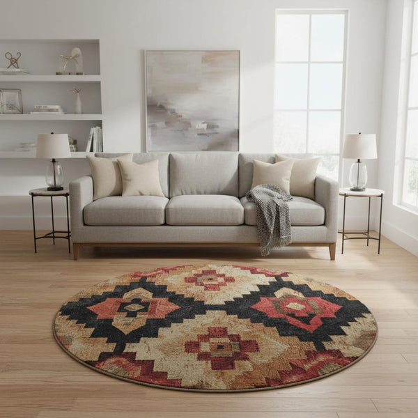 HomeRoots 8' X 10' Chic Rust Beige Ikat Area Rug - Washable, UV-Protected, Stain-Resistant, Perfect for Homes! 707237