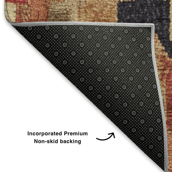 HomeRoots 10' X 14' Ikat Area Rug in Rust, Beige & Charcoal - Washable, UV Protected, Durable & Stylish! 707239