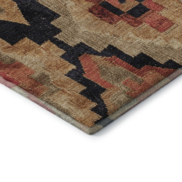 HomeRoots 10' X 14' Ikat Area Rug in Rust, Beige & Charcoal - Washable, UV Protected, Durable & Stylish! 707239