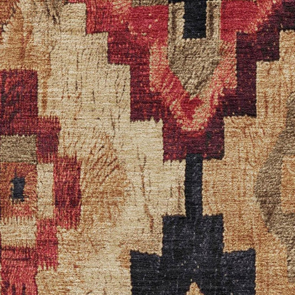 HomeRoots 10' X 14' Ikat Area Rug in Rust, Beige & Charcoal - Washable, UV Protected, Durable & Stylish! 707239