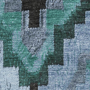 HomeRoots 5' X 8' Teal & Charcoal Ikat Area Rug – Stylish, Washable, UV-Protected for High-Traffic Spaces 707241