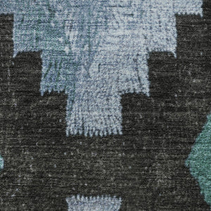 HomeRoots 8' X 10' Stylish Teal and Charcoal Ikat Washable Area Rug with UV Protection for Busy Homes 707243
