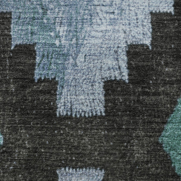 HomeRoots 8' X 10' Stylish Teal and Charcoal Ikat Washable Area Rug with UV Protection for Busy Homes 707243