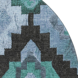 HomeRoots 8' X 10' Stylish Teal and Charcoal Ikat Washable Area Rug with UV Protection for Busy Homes 707243
