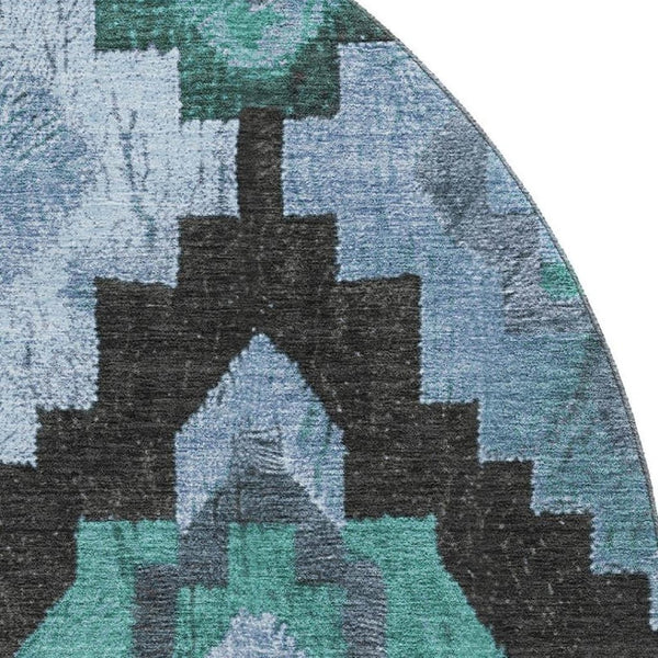 HomeRoots 8' X 10' Stylish Teal and Charcoal Ikat Washable Area Rug with UV Protection for Busy Homes 707243