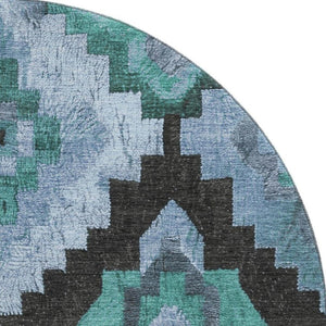 HomeRoots 8' X 10' Stylish Teal and Charcoal Ikat Washable Area Rug with UV Protection for Busy Homes 707243