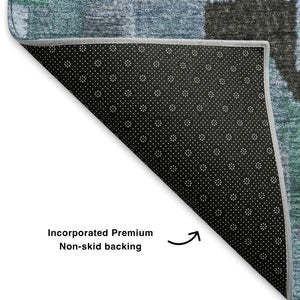 HomeRoots 10' X 14' Teal & Charcoal Ikat Washable Area Rug - UV Protected, Stain Resistant for Active Homes 707245