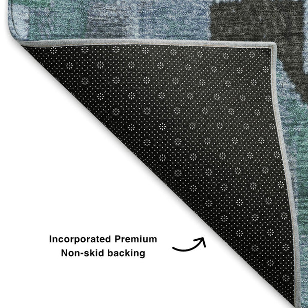 HomeRoots 10' X 14' Teal & Charcoal Ikat Washable Area Rug - UV Protected, Stain Resistant for Active Homes 707245
