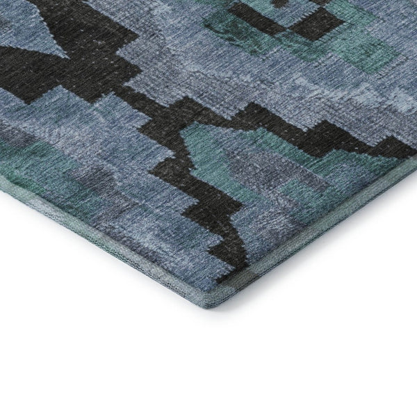 HomeRoots 10' X 14' Teal & Charcoal Ikat Washable Area Rug - UV Protected, Stain Resistant for Active Homes 707245