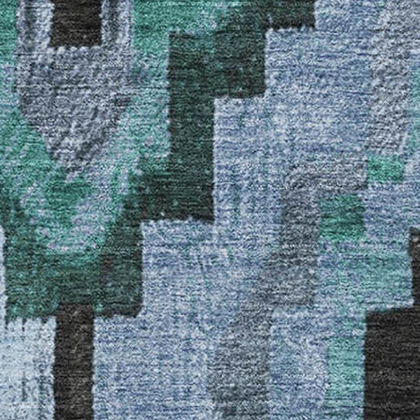 HomeRoots 10' X 14' Teal & Charcoal Ikat Washable Area Rug - UV Protected, Stain Resistant for Active Homes 707245