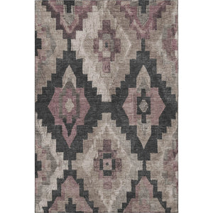 HomeRoots 8' Contemporary Taupe and Charcoal Ikat Washable Round Rug - UV Protection, Durable & Easy-Care Design 707248