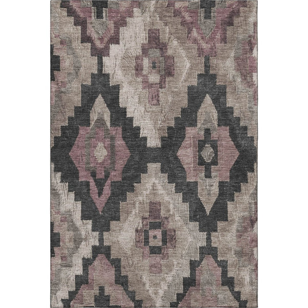 HomeRoots 8' Contemporary Taupe and Charcoal Ikat Washable Round Rug - UV Protection, Durable & Easy-Care Design 707248
