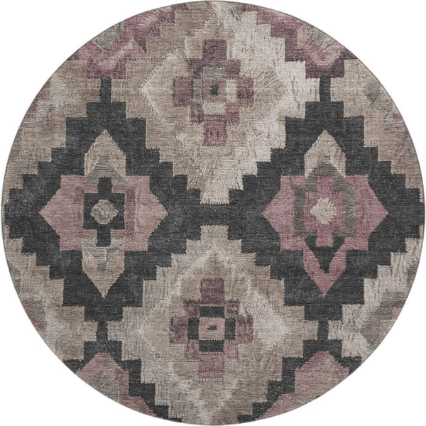 HomeRoots 8' X 10' Stylish Taupe & Charcoal Ikat Area Rug - Washable, Stain Resistant, UV Protected Design 707249