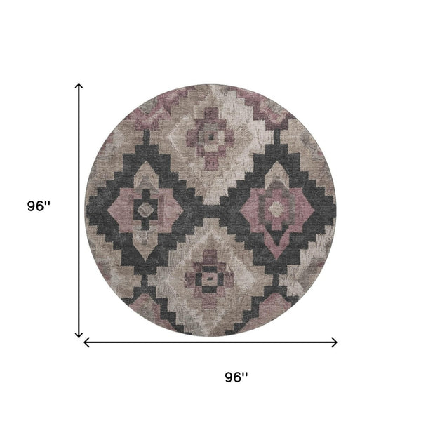 HomeRoots 8' X 10' Stylish Taupe & Charcoal Ikat Area Rug - Washable, Stain Resistant, UV Protected Design 707249