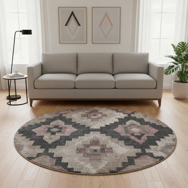 HomeRoots 8' X 10' Stylish Taupe & Charcoal Ikat Area Rug - Washable, Stain Resistant, UV Protected Design 707249