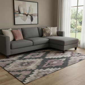 HomeRoots 9' X 12' Taupe and Charcoal Ikat Washable Area Rug - UV Protected, Stain Resistant, Perfect for Homes 707250