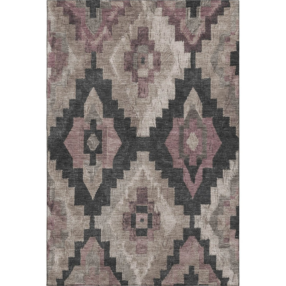 HomeRoots 9' X 12' Taupe and Charcoal Ikat Washable Area Rug - UV Protected, Stain Resistant, Perfect for Homes 707250