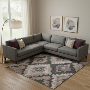 HomeRoots 10' X 14' Stylish Taupe & Charcoal Ikat Area Rug - Washable, UV Protected, Perfect for High-Traffic Spaces 707251