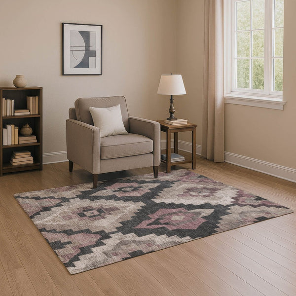 HomeRoots 10' X 14' Stylish Taupe & Charcoal Ikat Area Rug - Washable, UV Protected, Perfect for High-Traffic Spaces 707251