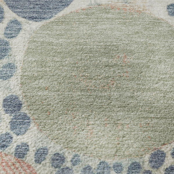 HomeRoots 5' X 8' Denim Blue, Peach & Ivory Geometric Washable Area Rug - UV Protected & Easy-Care Design! 707253