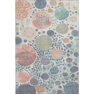 HomeRoots 5' X 8' Denim Blue, Peach & Ivory Geometric Washable Area Rug - UV Protected & Easy-Care Design! 707253