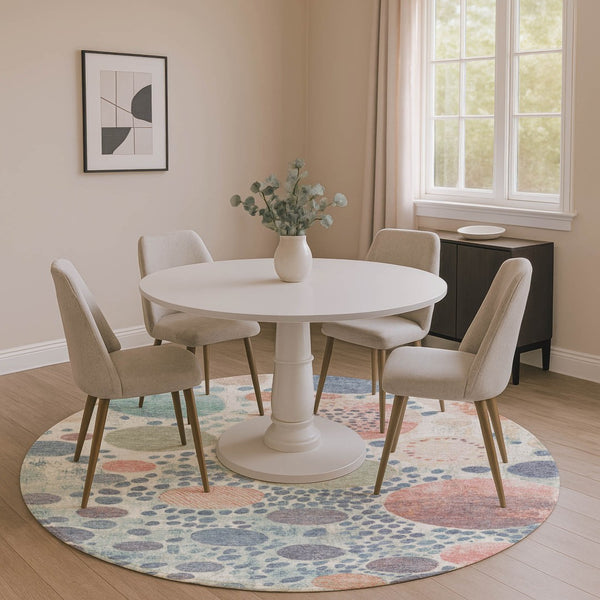 HomeRoots 8' X 10' Denim Blue, Peach & Ivory Geometric Area Rug - Washable, UV Protected & Pet-Friendly Design 707255