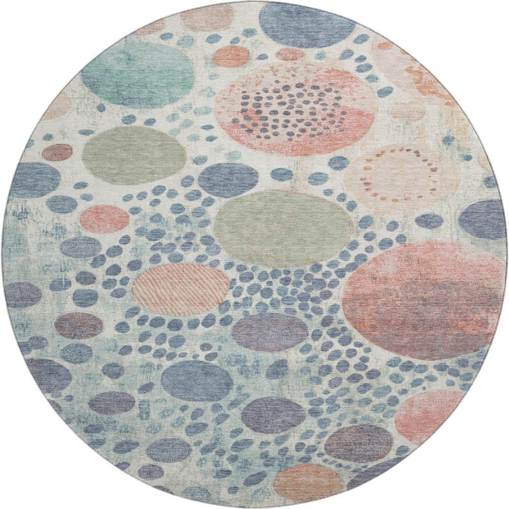 HomeRoots 8' X 10' Denim Blue, Peach & Ivory Geometric Area Rug - Washable, UV Protected & Pet-Friendly Design 707255