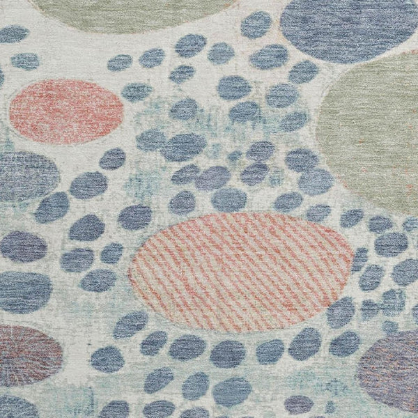 HomeRoots 8' X 10' Denim Blue, Peach & Ivory Geometric Area Rug - Washable, UV Protected & Pet-Friendly Design 707255