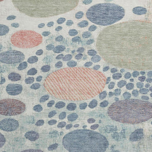 HomeRoots 8' X 10' Denim Blue, Peach & Ivory Geometric Area Rug - Washable, UV Protected & Pet-Friendly Design 707255