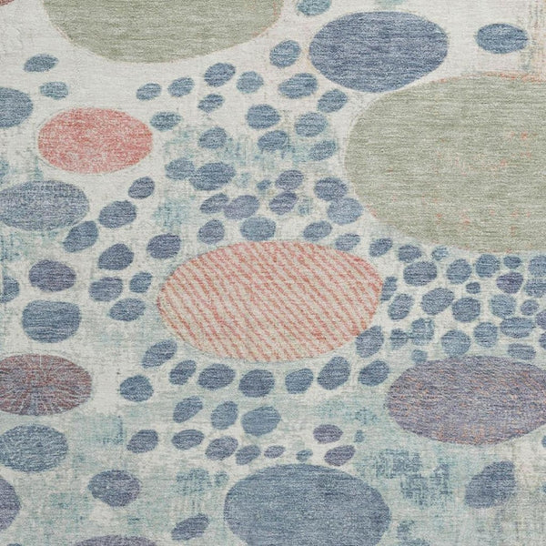 HomeRoots 8' X 10' Denim Blue, Peach & Ivory Geometric Area Rug - Washable, UV Protected & Pet-Friendly Design 707255
