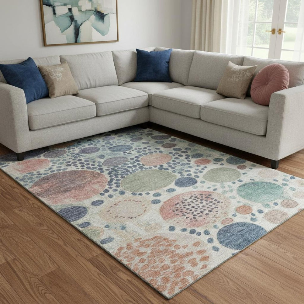 HomeRoots 9' X 12' Denim Blue Geometric Area Rug - Stylish, Washable, UV-Protected & Kid-Friendly Design 707256