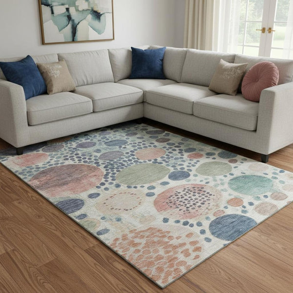 HomeRoots 9' X 12' Denim Blue Geometric Area Rug - Stylish, Washable, UV-Protected & Kid-Friendly Design 707256