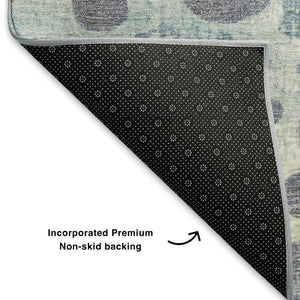 HomeRoots 9' X 12' Denim Blue Geometric Area Rug - Stylish, Washable, UV-Protected & Kid-Friendly Design 707256