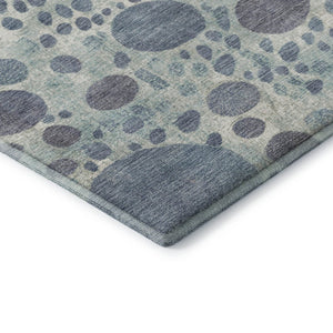 HomeRoots 9' X 12' Denim Blue Geometric Area Rug - Stylish, Washable, UV-Protected & Kid-Friendly Design 707256