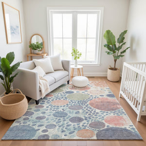 HomeRoots 9' X 12' Denim Blue Geometric Area Rug - Stylish, Washable, UV-Protected & Kid-Friendly Design 707256