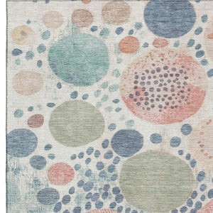 HomeRoots 10' Stylish Denim Blue, Peach & Ivory Geometric Area Rug - Washable, UV Protected, Stain Resistant! 707257