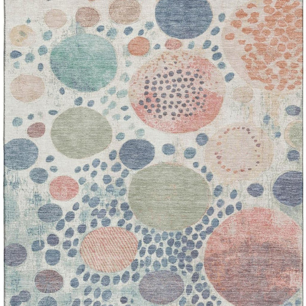 HomeRoots 10' Stylish Denim Blue, Peach & Ivory Geometric Area Rug - Washable, UV Protected, Stain Resistant! 707257