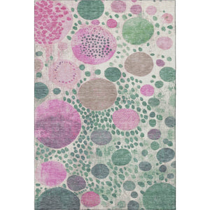 HomeRoots 5' X 8' Stylish Geometric Washable Area Rug with UV Protection - Soft Green, Pink, Ivory Colors! 707259