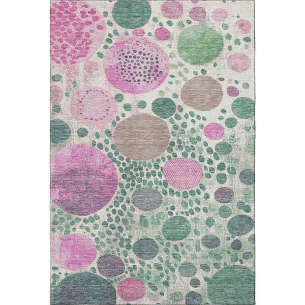 HomeRoots 5' X 8' Stylish Geometric Washable Area Rug with UV Protection - Soft Green, Pink, Ivory Colors! 707259