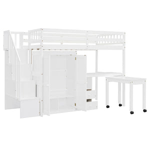English Elm Queen Murphy Bed with Integrated Desk Cabinet Shelves Space Saving Studio Solution White N708S00013K