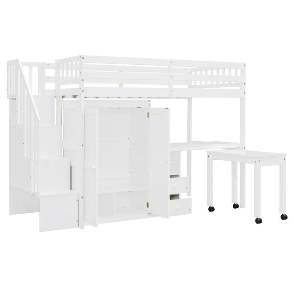 English Elm Queen Murphy Bed with Integrated Desk Cabinet Shelves Space Saving Studio Solution White N708S00013K