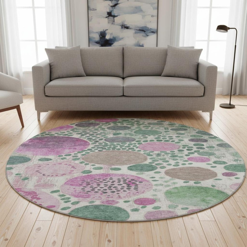 HomeRoots 8' X 10' Stylish Geometric Area Rug in Green, Pink & Ivory - Washable, UV Protected & Durable Design 707261