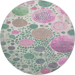 HomeRoots 8' X 10' Stylish Geometric Area Rug in Green, Pink & Ivory - Washable, UV Protected & Durable Design 707261